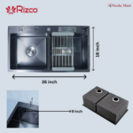 Rizco Senorita 36 Inch NB Kitchen Sink, 304 Stainless Steel - Image 3